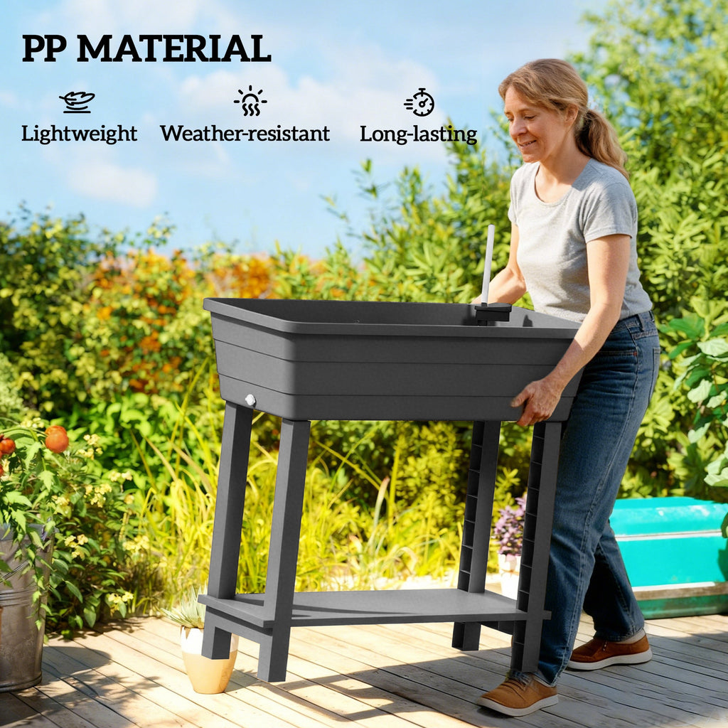 41L Self-Watering Raised Garden Bed with Lid and Shelf, Black