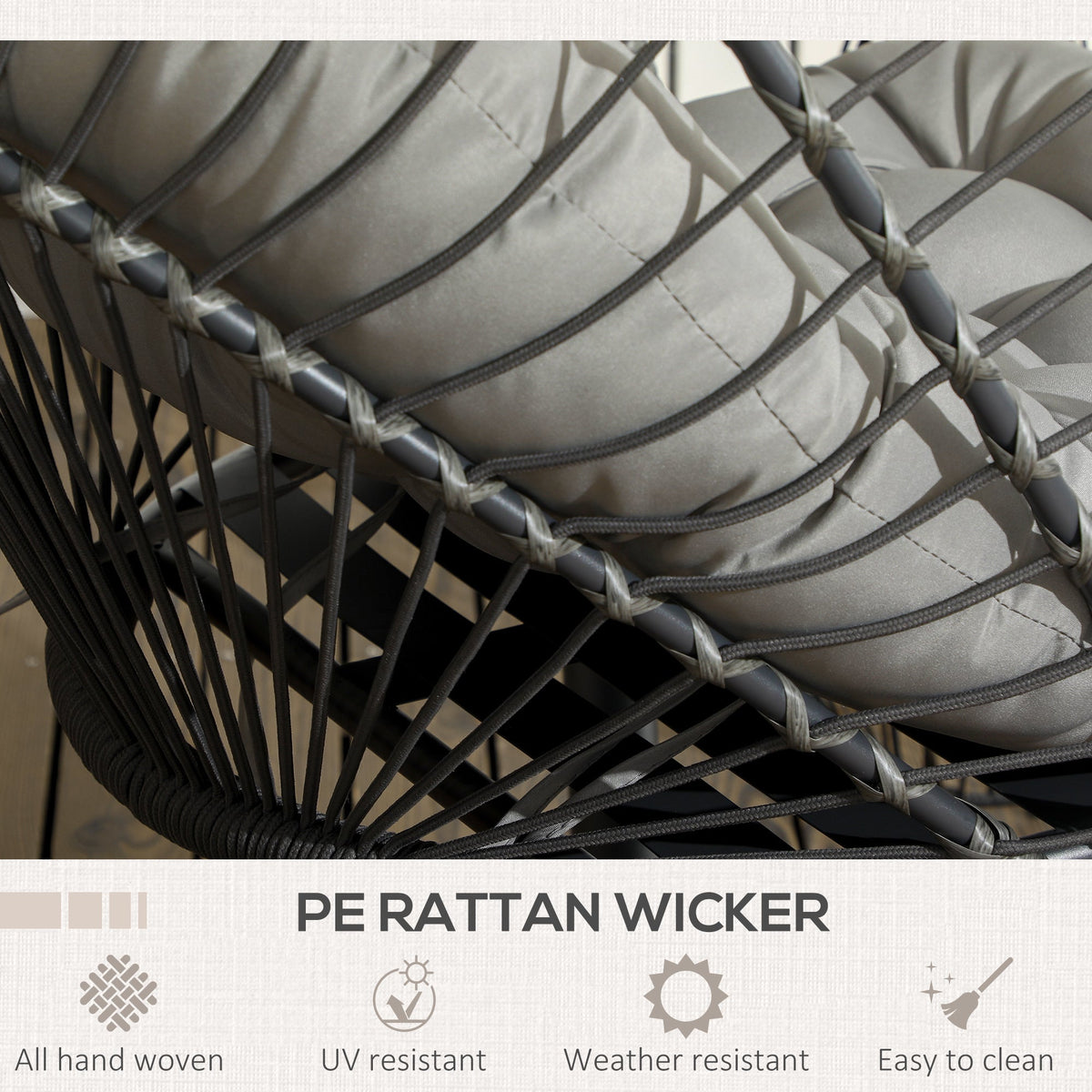 Rattan Hanging Egg Chair with Metal Stand, Foldable Basket & Cushion, Light Grey