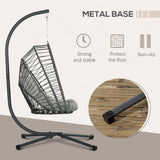 Rattan Hanging Egg Chair with Metal Stand, Foldable Basket & Cushion, Light Grey