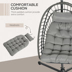 Rattan Hanging Egg Chair with Metal Stand, Foldable Basket & Cushion, Light Grey