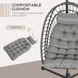 Rattan Hanging Egg Chair with Metal Stand, Foldable Basket & Cushion, Light Grey