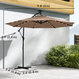 9.7 ft Cantilever Patio Umbrella with Solar LED Light and Cover, Khaki
