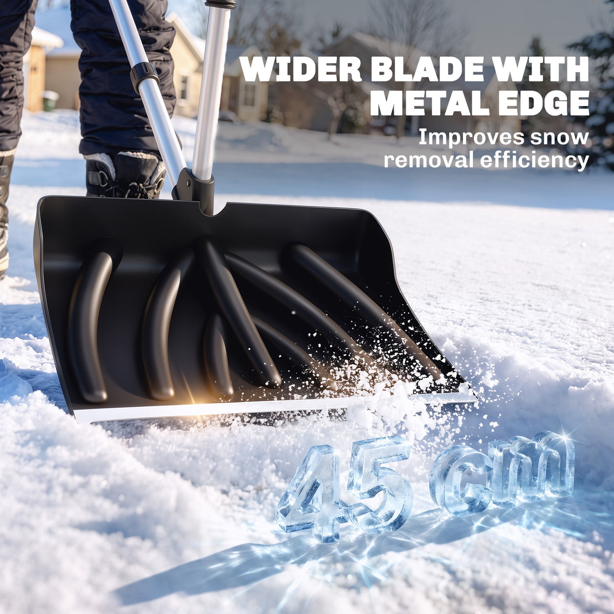 Heavy Duty Snow Shovel with 45cm Blade and Detachable Aluminum Handle