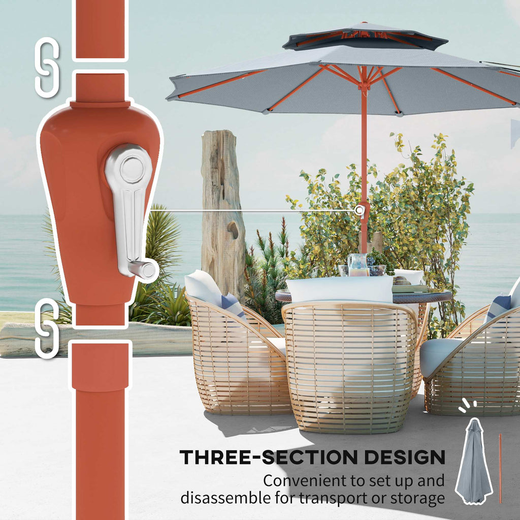 104'' x 104'' Patio Umbrella with Crank and Double Top, Light Grey