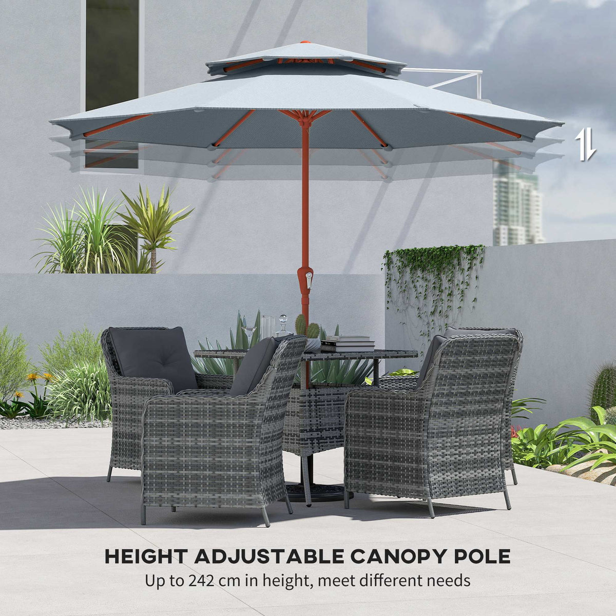 104'' x 104'' Patio Umbrella with Crank and Double Top, Light Grey