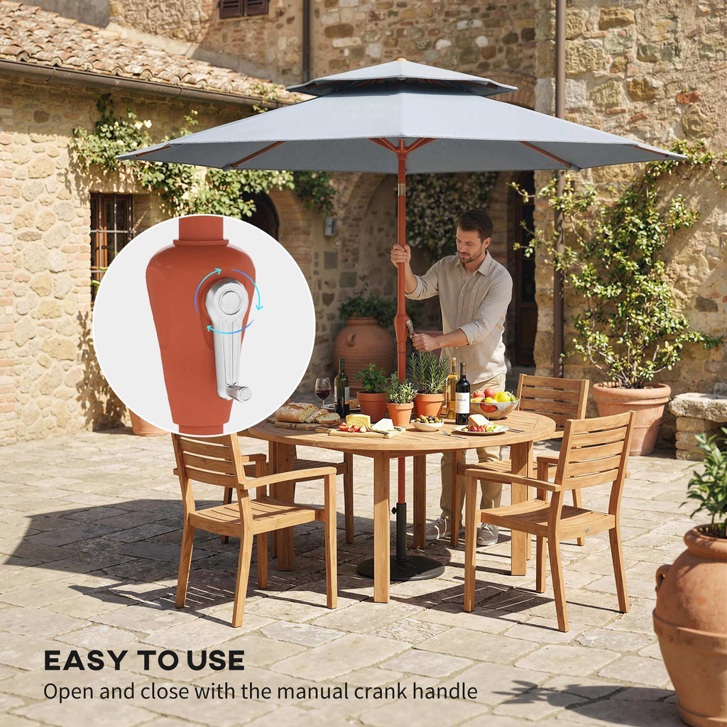 104'' x 104'' Patio Umbrella with Crank and Double Top, Light Grey
