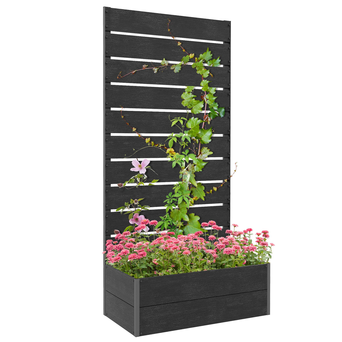 28" x 15" x 59" Raised Garden Bed with Trellis and Drain Gap, Black