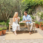 2-Seater Wooden Garden Loveseat with Table and Parasol Hole, Natural