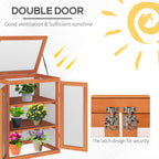 Wooden 2 Tier Cold Frame Greenhouse with Polycarbonate Panels, Orange