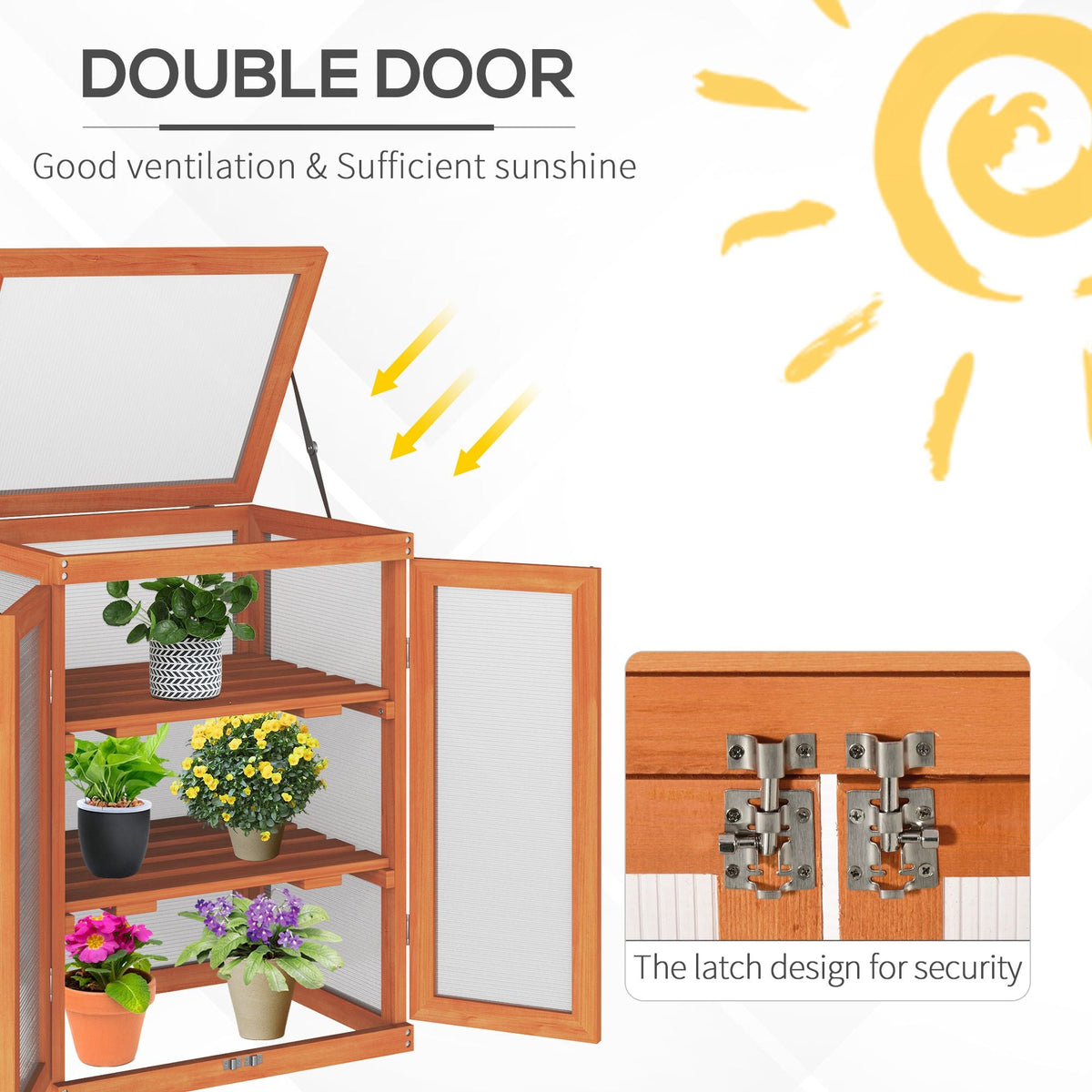Wooden 2 Tier Cold Frame Greenhouse with Polycarbonate Panels, Orange