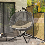 2-Person Double Egg Chair with Stand, 528 lbs Capacity, Cushioned Loveseat, Khaki