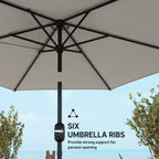 2.6 m Garden Parasol with Tilt, Crank, Vent & Aluminium Pole, Light Grey