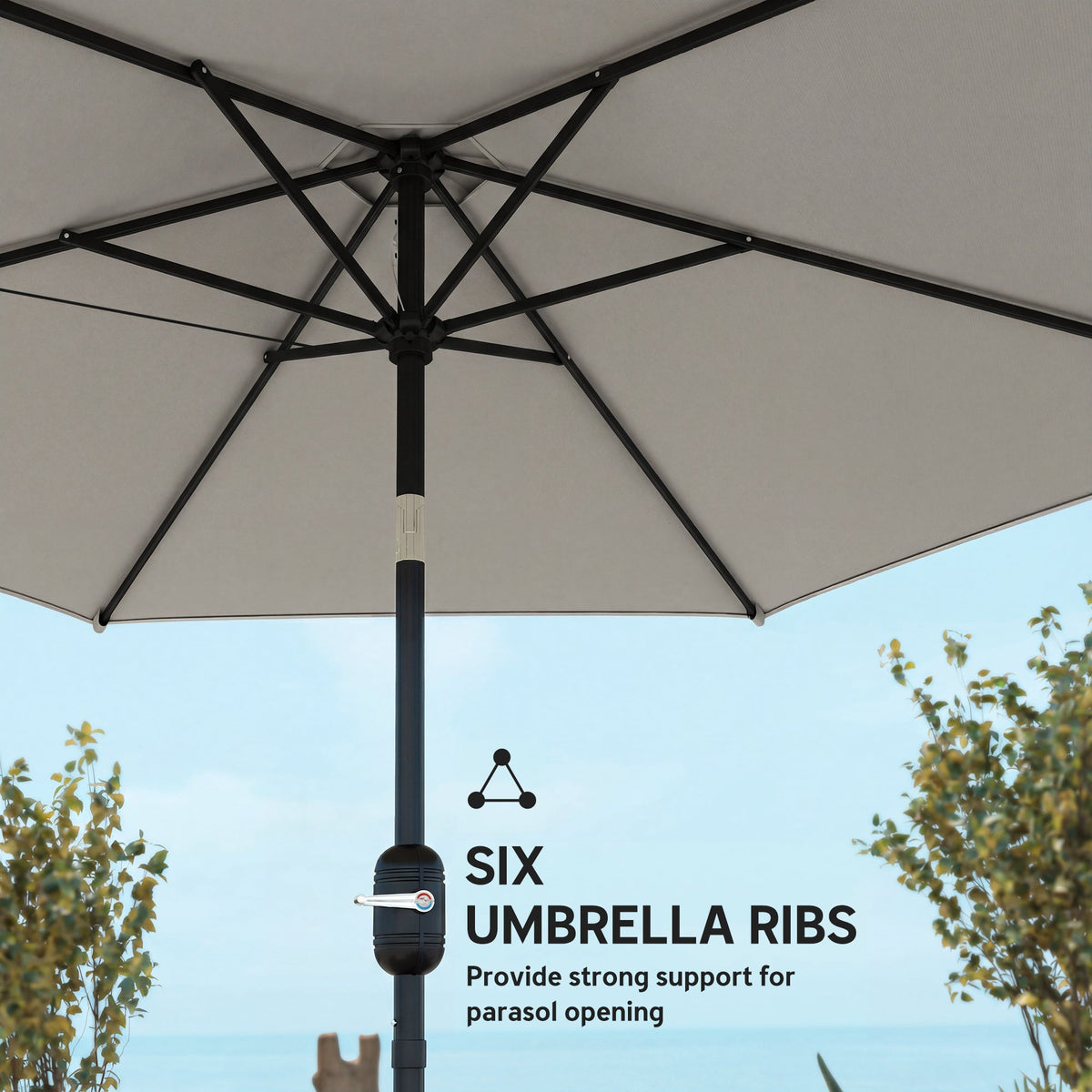 2.6 m Garden Parasol with Tilt, Crank, Vent & Aluminium Pole, Light Grey