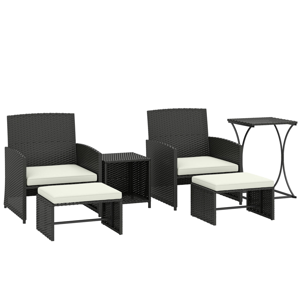6 Piece Rattan Garden Furniture Set with 2 Nesting Tables, Black