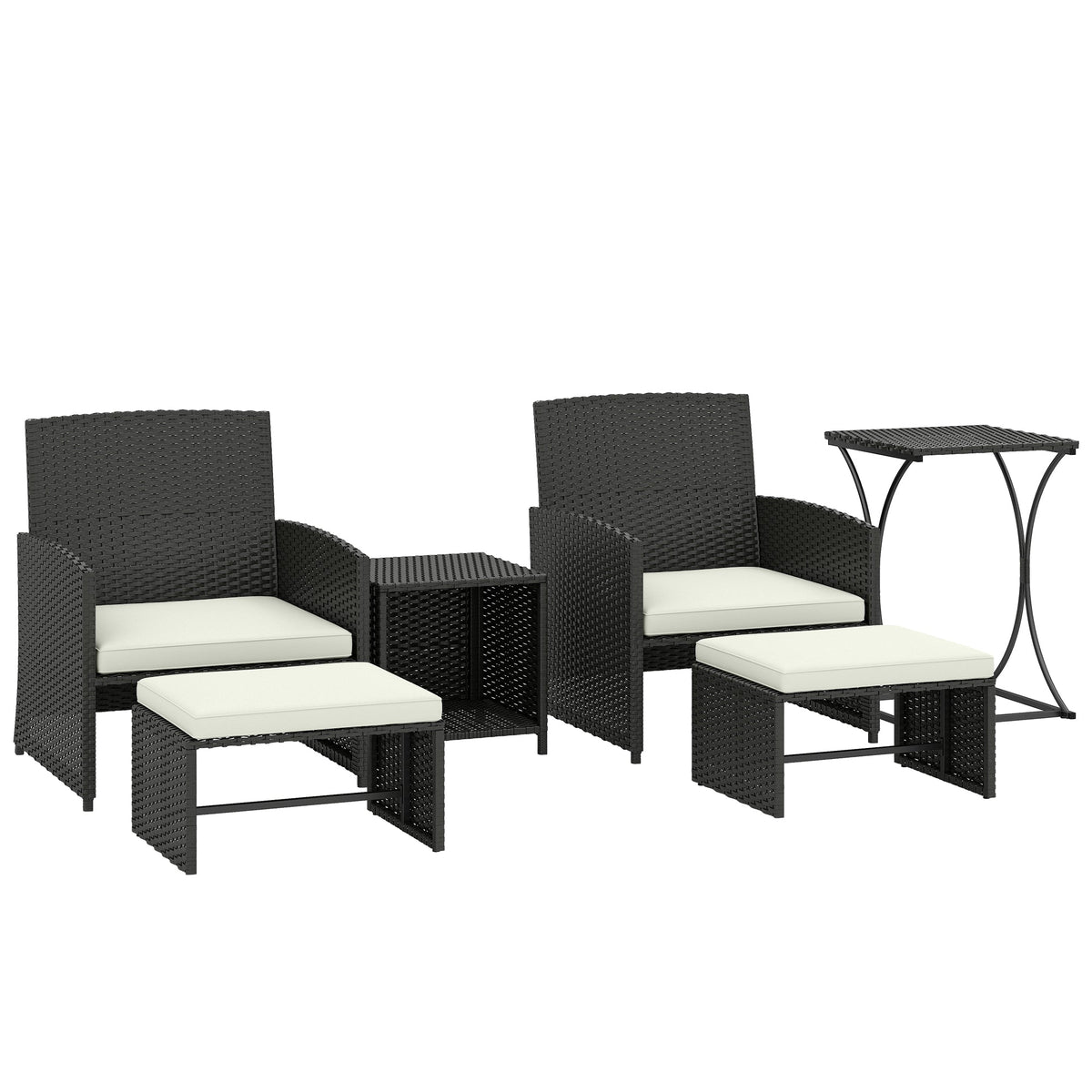 6 Piece Rattan Garden Furniture Set with 2 Nesting Tables, Black