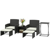 6 Piece Rattan Garden Furniture Set with 2 Nesting Tables, Black