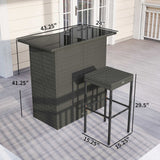 5 Piece Outdoor Wicker Bar Set with Glass Top Table and 4 Stools, Dark Gray