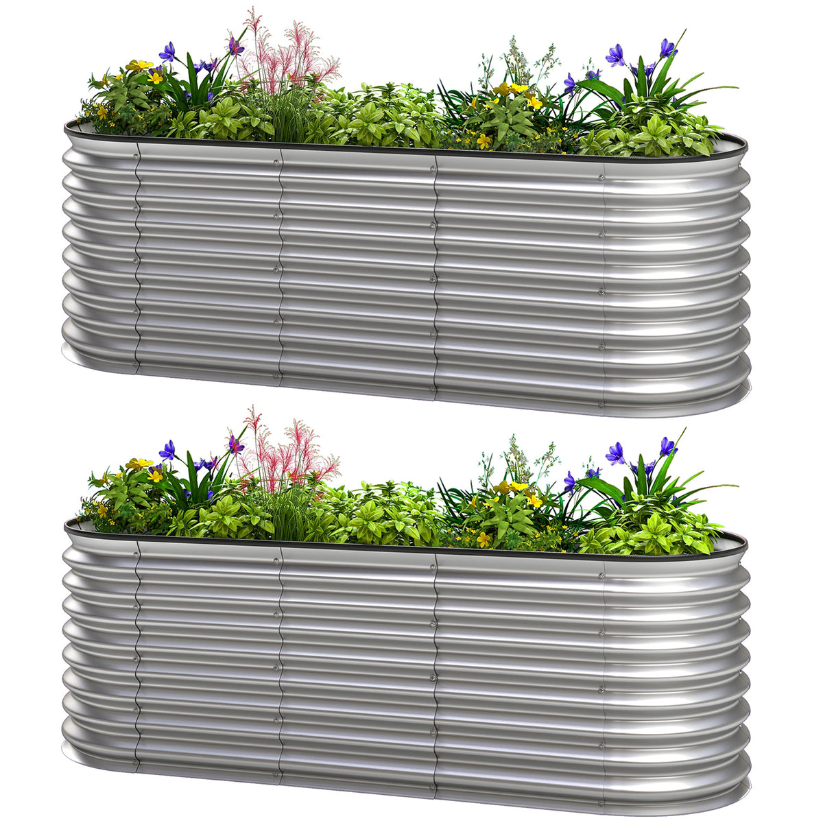 2pcs 6 x 2 x 2 ft Galvanized Raised Garden Beds, Silver