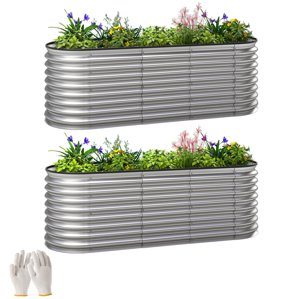 2pcs 6 x 2 x 2 ft Galvanized Raised Garden Beds, Silver