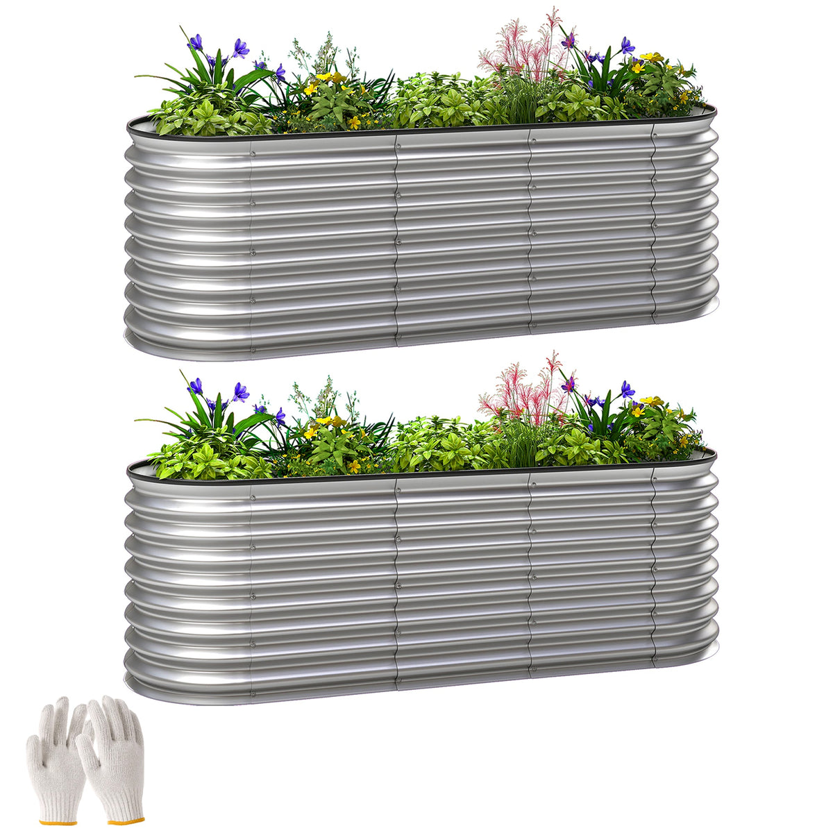 2pcs 6 x 2 x 2 ft Galvanized Raised Garden Beds, Silver
