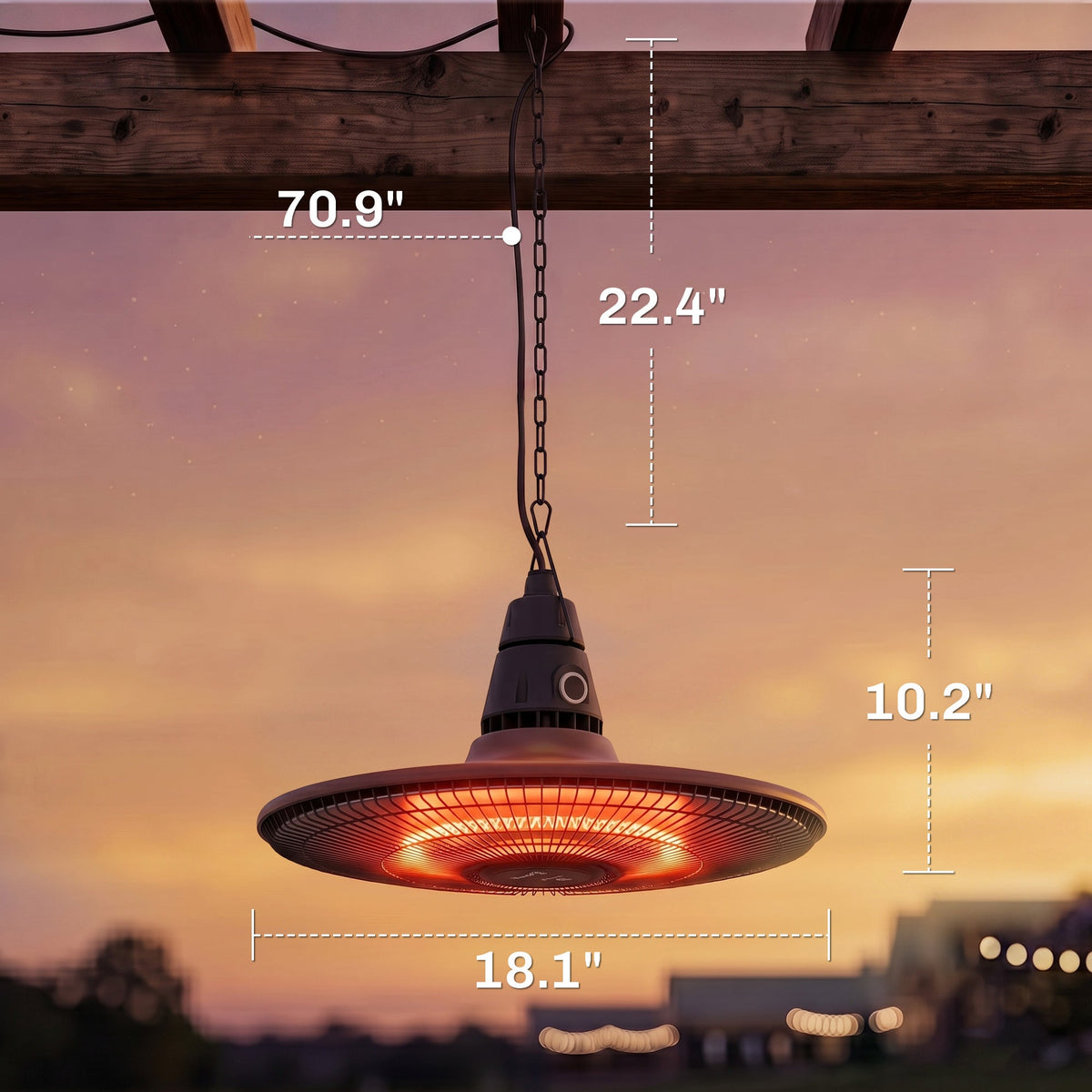 1500W IP65 Electric Patio Heater with Infrared Carbon Tube, LED & Remote, Brown