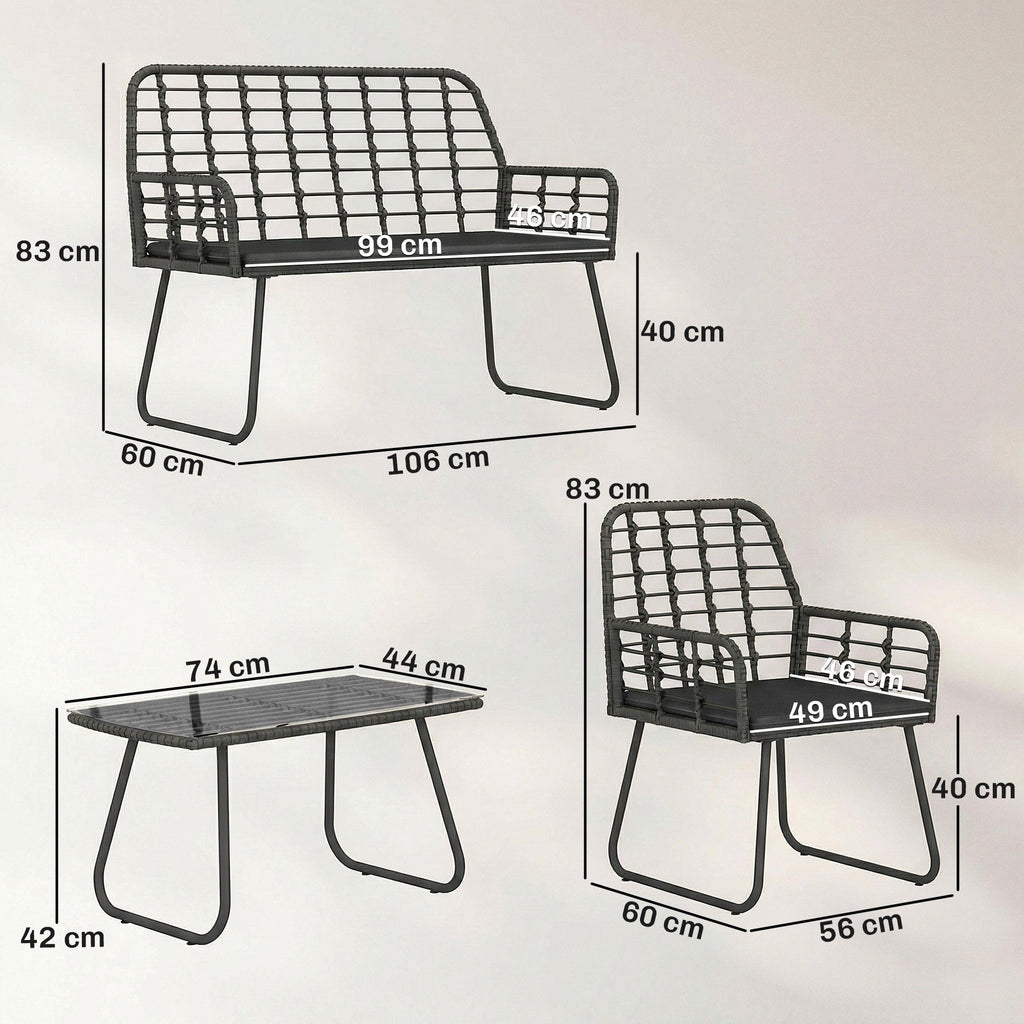 4 Piece Rattan Garden Furniture Set with Loveseat and Coffee Table, Black