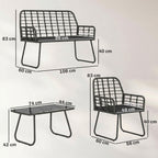 4 Piece Rattan Garden Furniture Set with Loveseat and Coffee Table, Black
