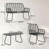 4 Piece Rattan Garden Furniture Set with Loveseat and Coffee Table, Black