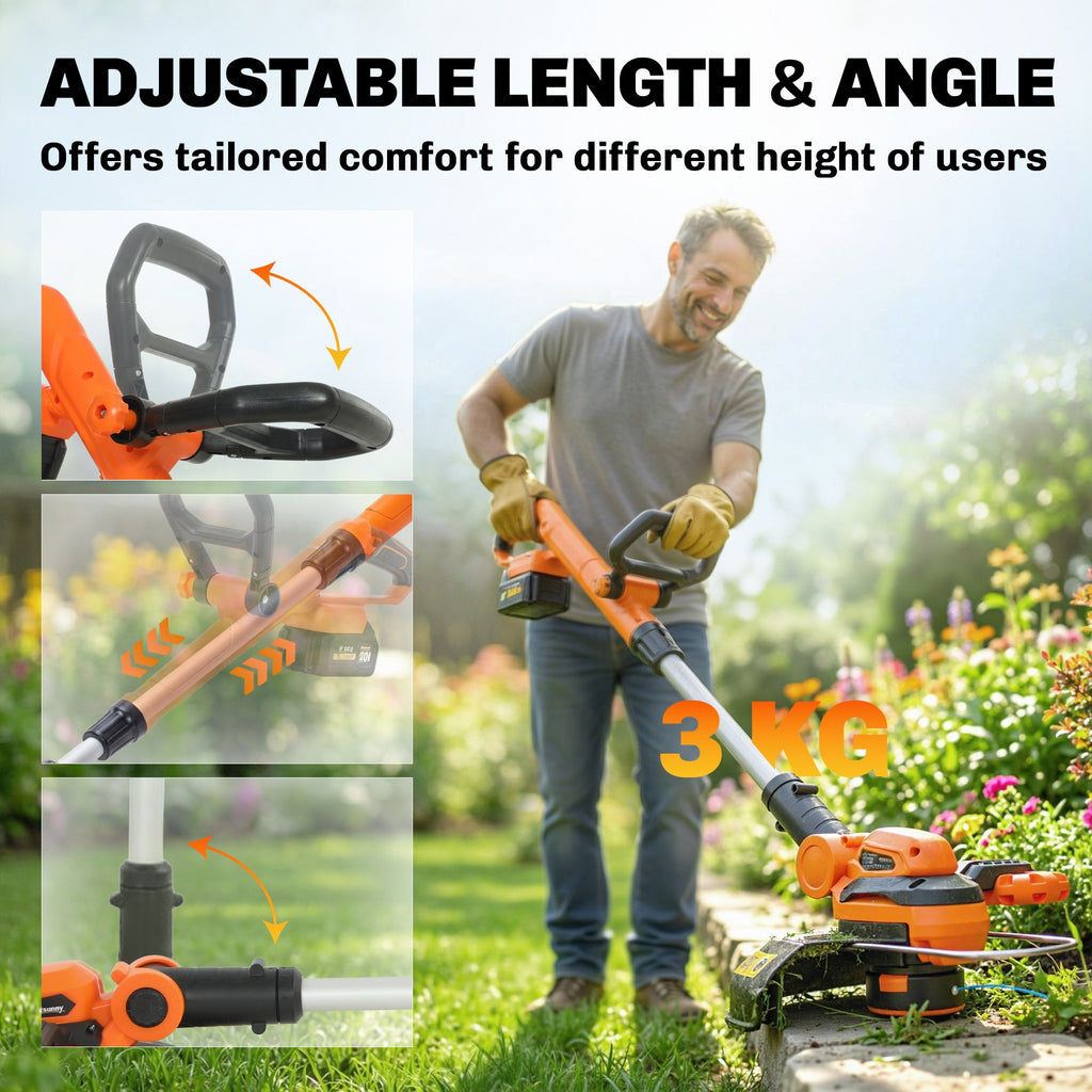 Cordless 2-in-1 Grass Trimmer & Edger with 2x4.0Ah Batteries, 25cm Cut