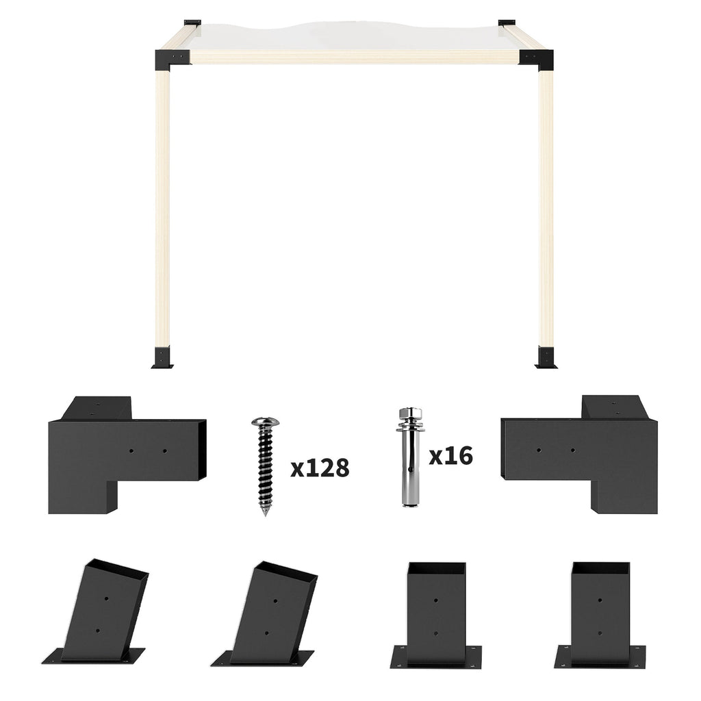 6 PCS Pergola Kit for 4" x 4" Lumber with 15° Slanted Roof, Black