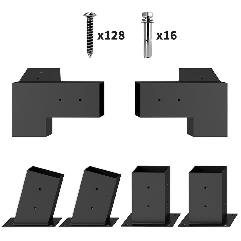 6 PCS Pergola Kit for 4" x 4" Lumber with 15° Slanted Roof, Black