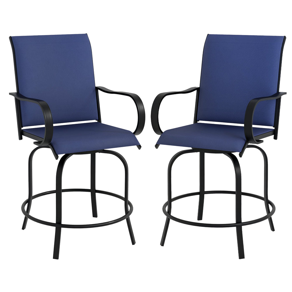 2-Piece Swivel Outdoor Bar Stools with Armrests, Navy Blue