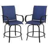 2-Piece Swivel Outdoor Bar Stools with Armrests, Navy Blue