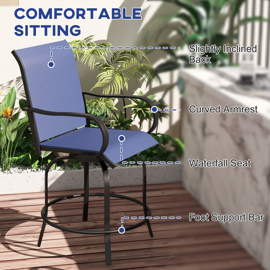 2-Piece Swivel Outdoor Bar Stools with Armrests, Navy Blue