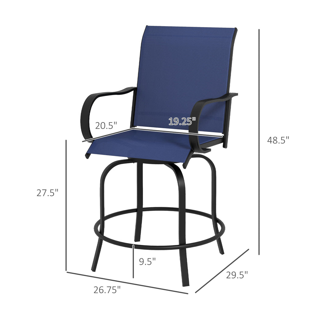 2-Piece Swivel Outdoor Bar Stools with Armrests, Navy Blue