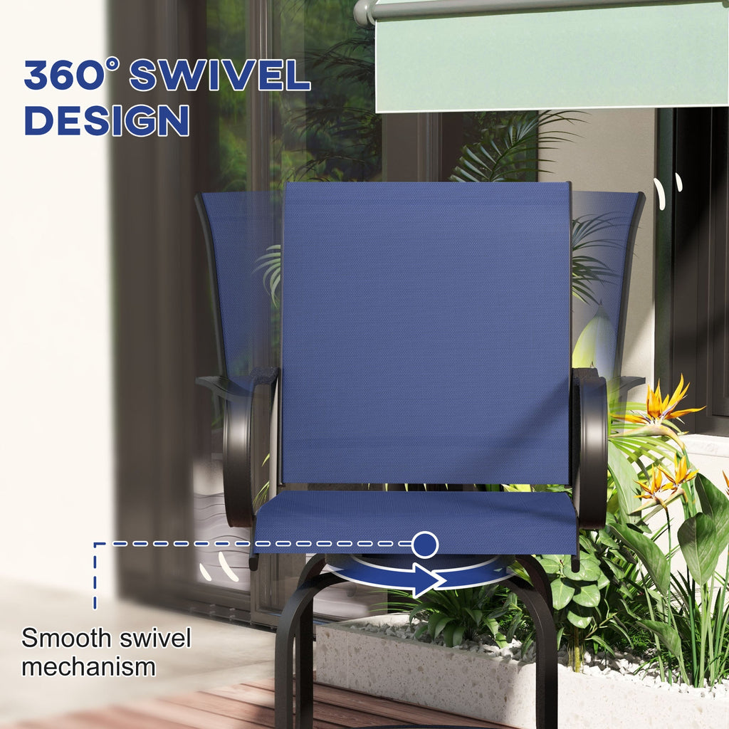2-Piece Swivel Outdoor Bar Stools with Armrests, Navy Blue