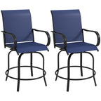 2-Piece Swivel Outdoor Bar Stools with Armrests, Navy Blue