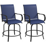 2-Piece Swivel Outdoor Bar Stools with Armrests, Navy Blue