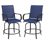 2-Piece Swivel Outdoor Bar Stools with Armrests, Navy Blue