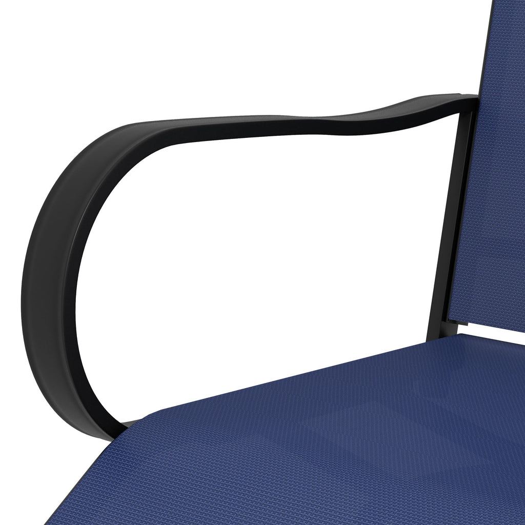 2-Piece Swivel Outdoor Bar Stools with Armrests, Navy Blue
