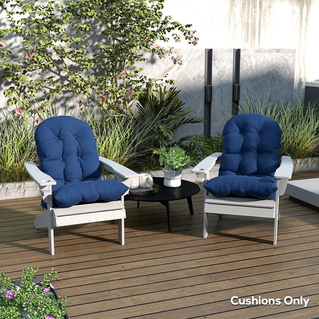 Tufted High-Back Adirondack Cushions Set of 2, Navy, with Ties & Non-Slip