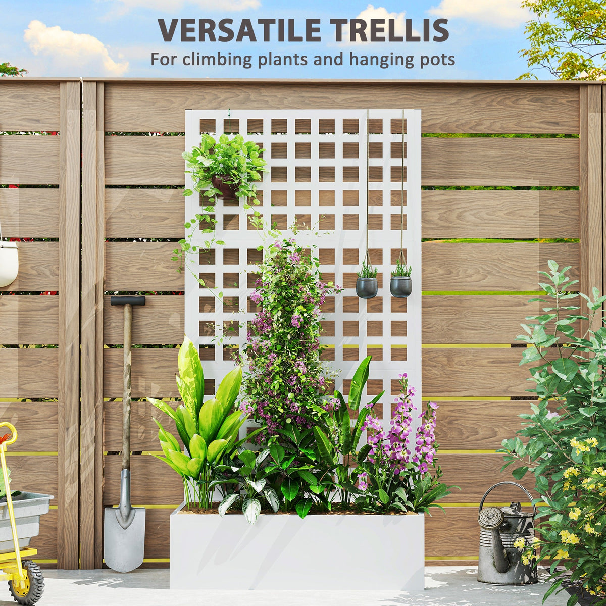 Galvanized Raised Garden Bed with Trellis, 35" x 16" x 70", White