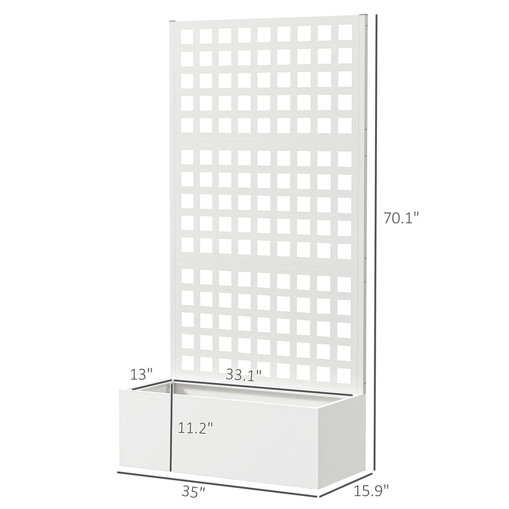 Galvanized Raised Garden Bed with Trellis, 35" x 16" x 70", White
