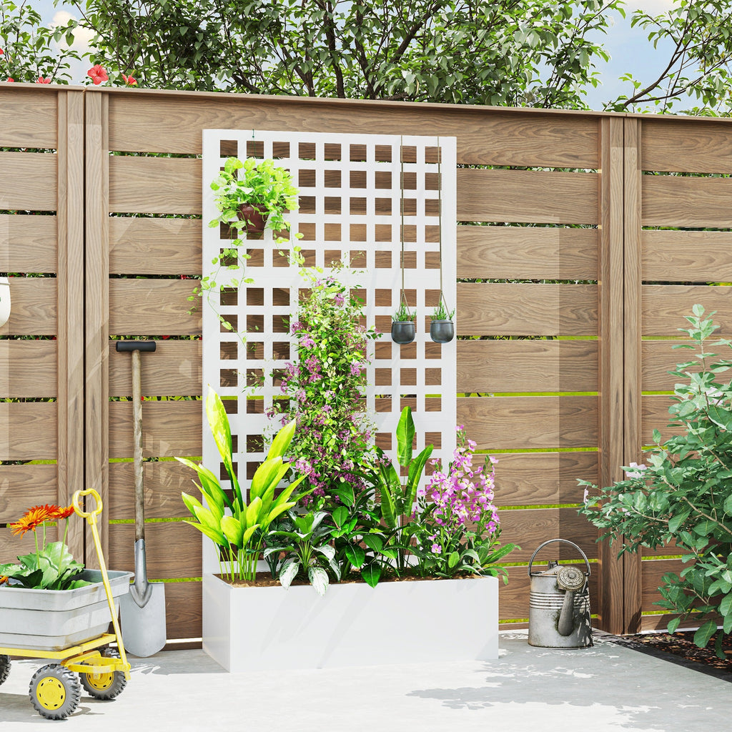 Galvanized Raised Garden Bed with Trellis, 35" x 16" x 70", White