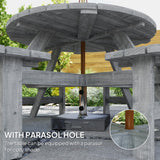 Wooden Patio Dining Set for 8 with Round Table and 4 Benches, Grey