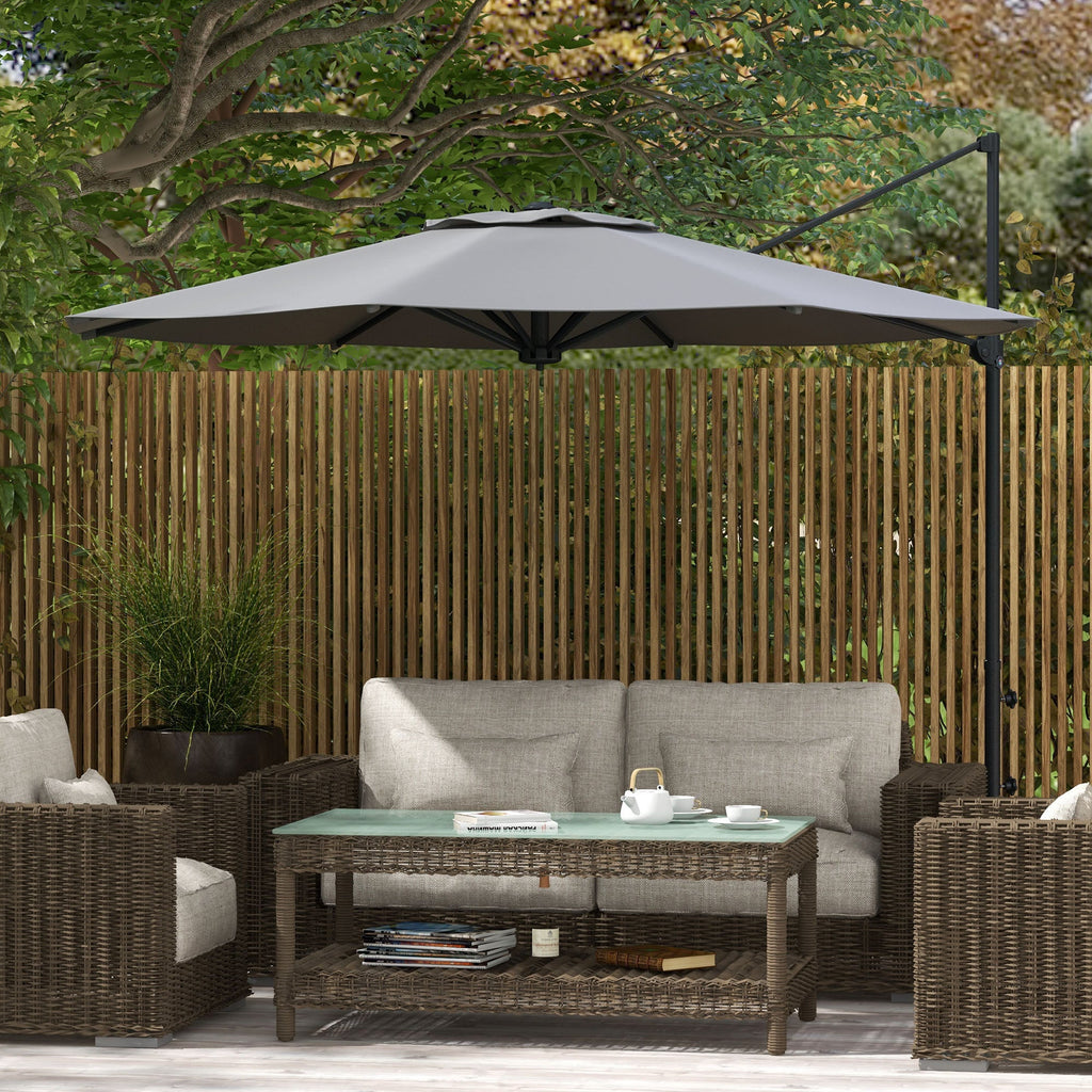 10ft Cantilever Patio Umbrella with 360° Rotation and Tilt, Grey
