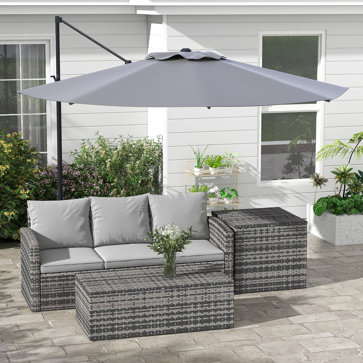 10ft Cantilever Patio Umbrella with 360° Rotation and Tilt, Grey
