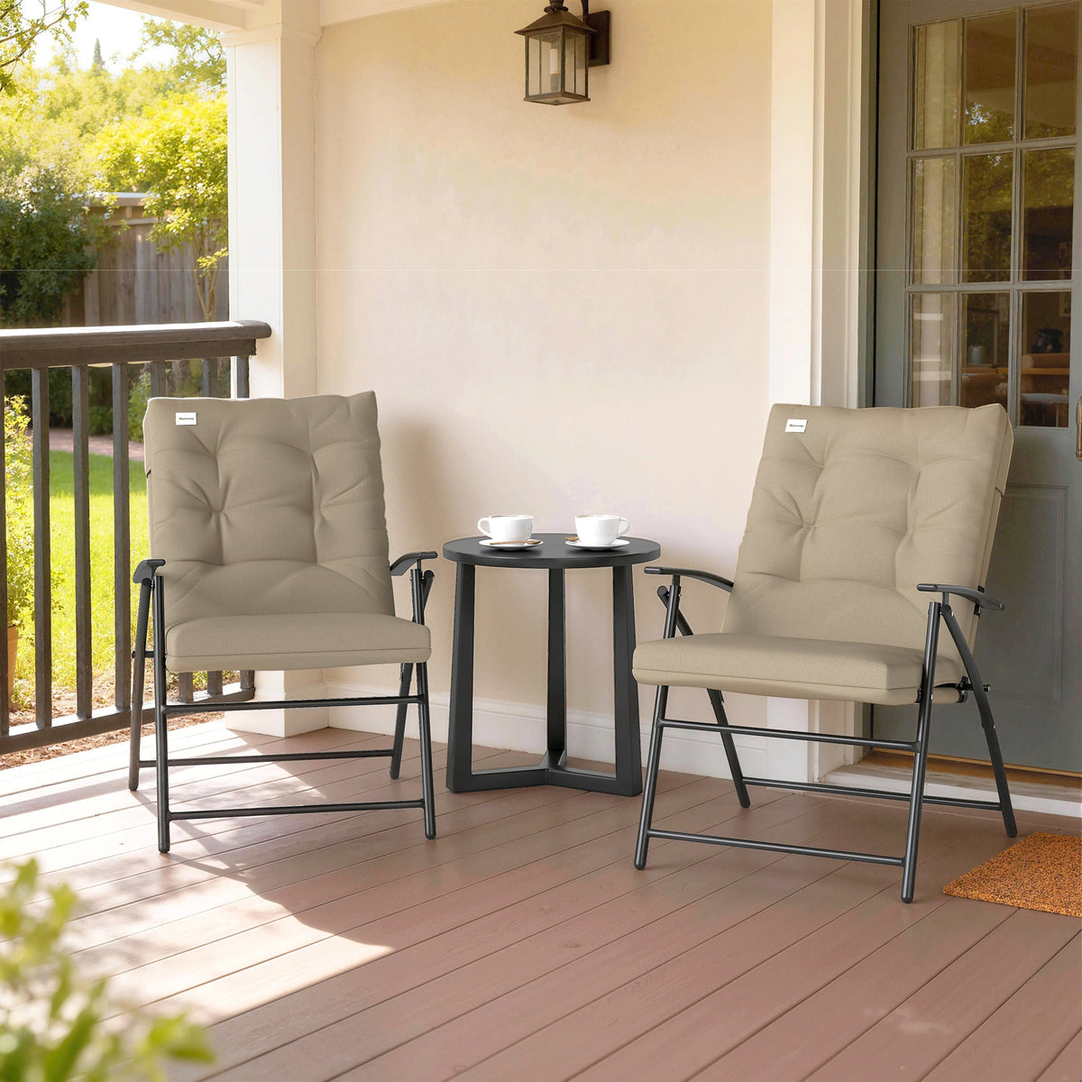 Set of 2 Folding Outdoor Dining Chairs with Adjustable Backrest, Khaki