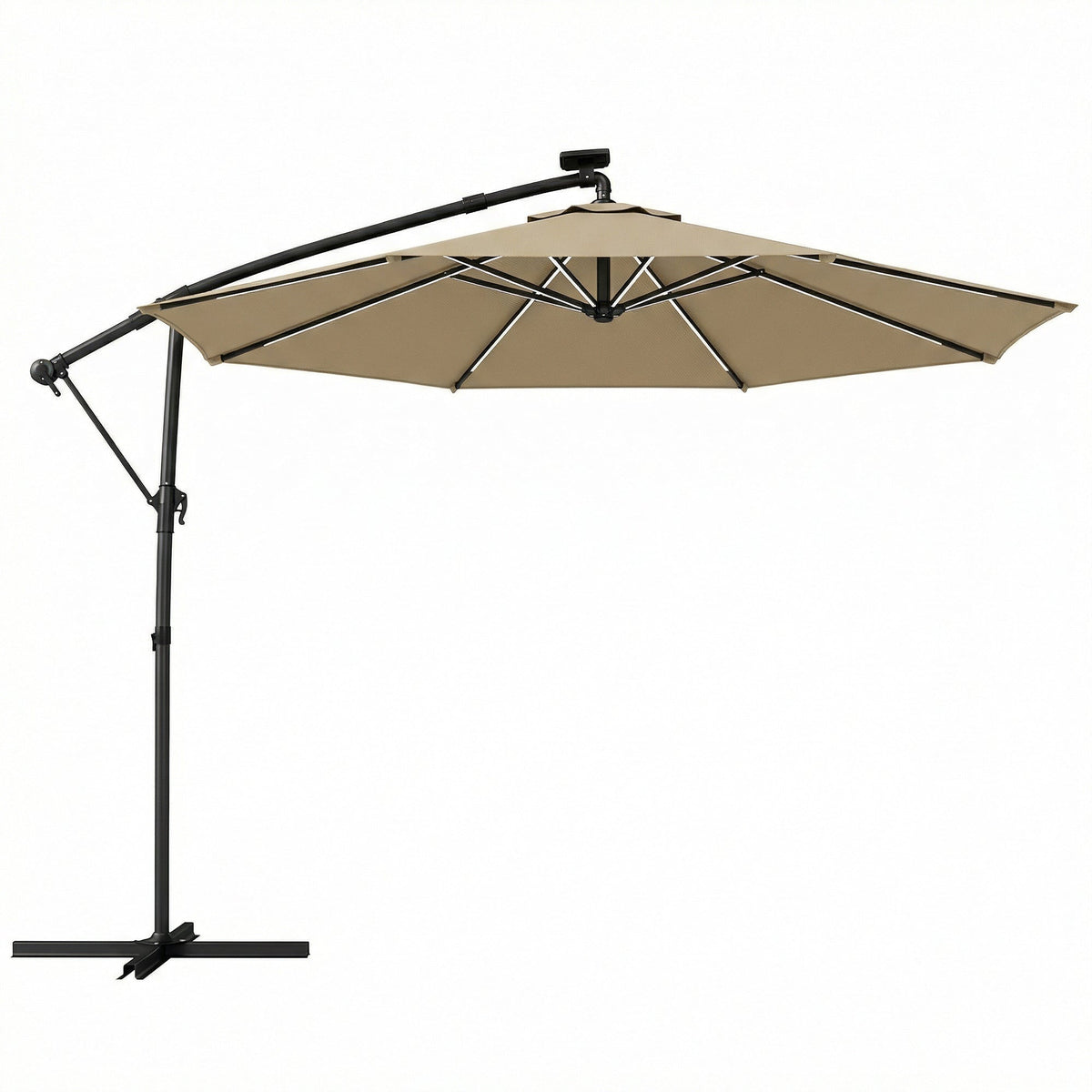 3 m Cantilever Parasol with Solar LED Light, Cover & 360° Rotation, Khaki