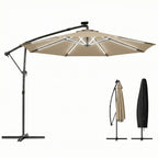 3 m Cantilever Parasol with Solar LED Light, Cover & 360° Rotation, Khaki